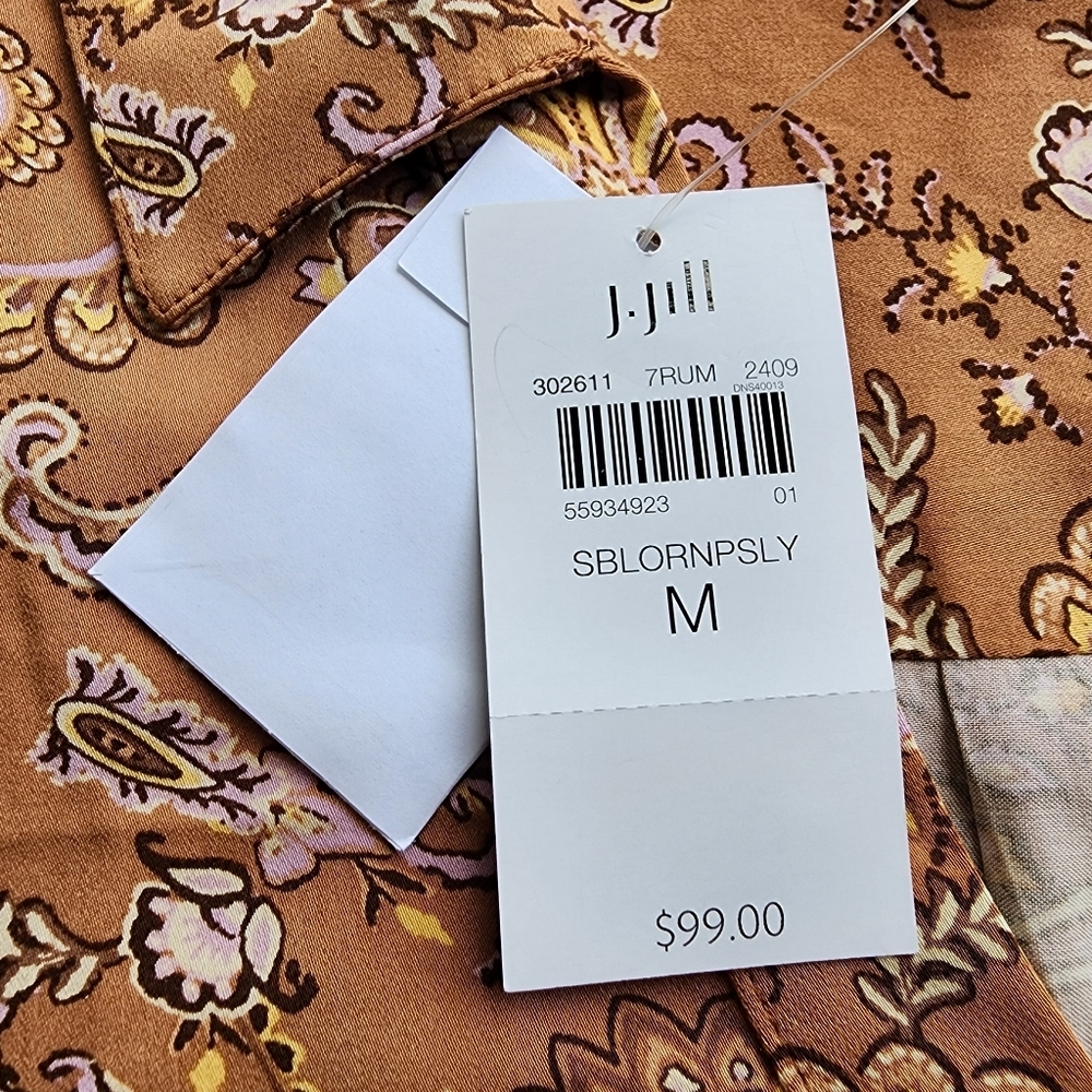 NWT $99 J Jill Paisley Print Blouse V-Neck Long Sleeve Tunic Top Brown Size M - Picture 12 of 14